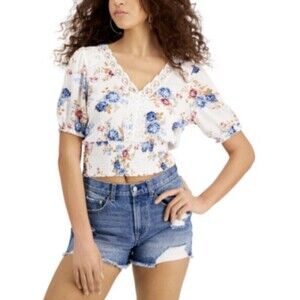 Crave Fame Juniors' Size Large Printed Cropped Top In White Combo